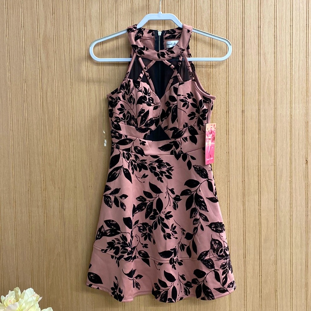 Emerald Sundae Women’s dress size small pink and black, with black mesh cutouts